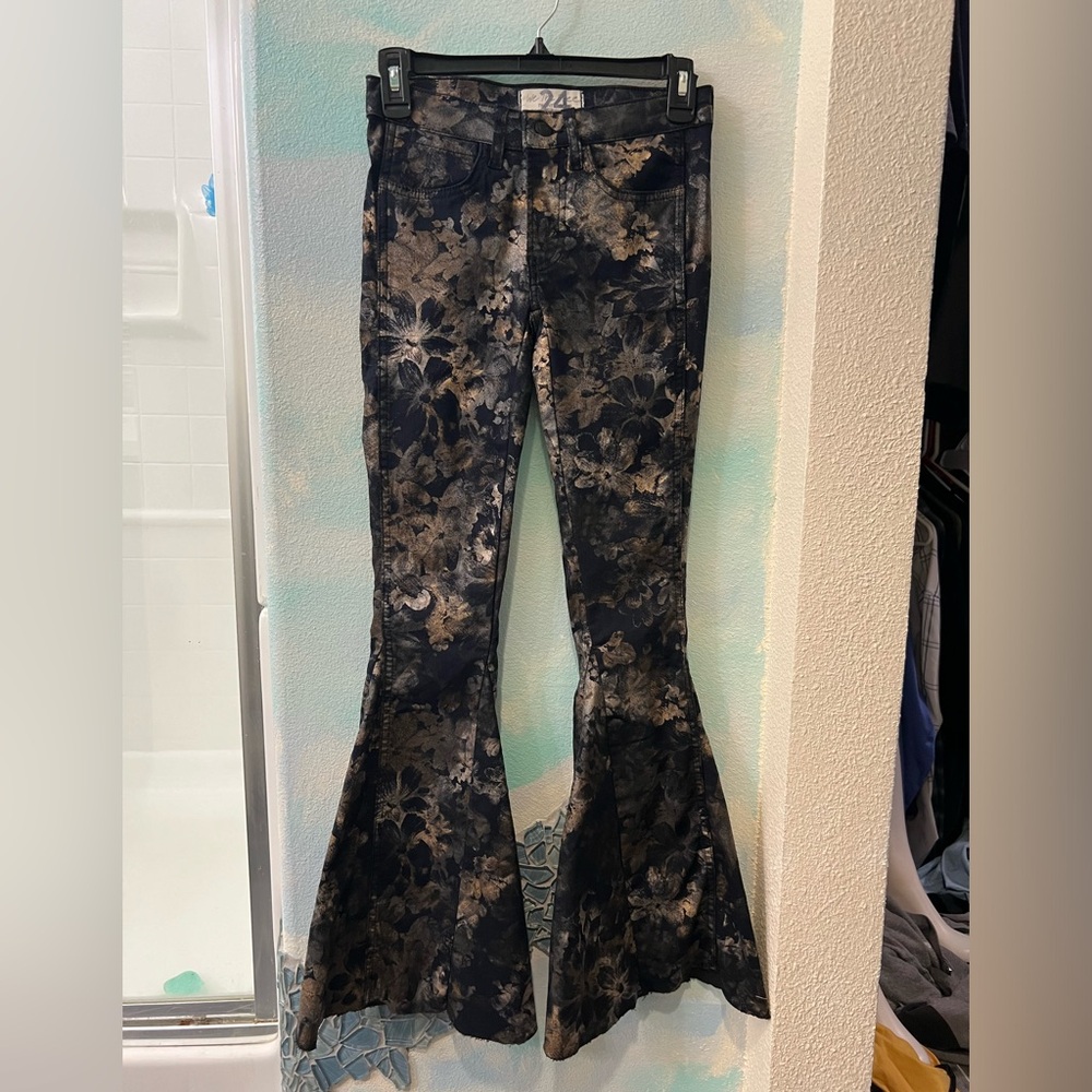 NWOT We The Free Black & Gold Floral Flare Pants
